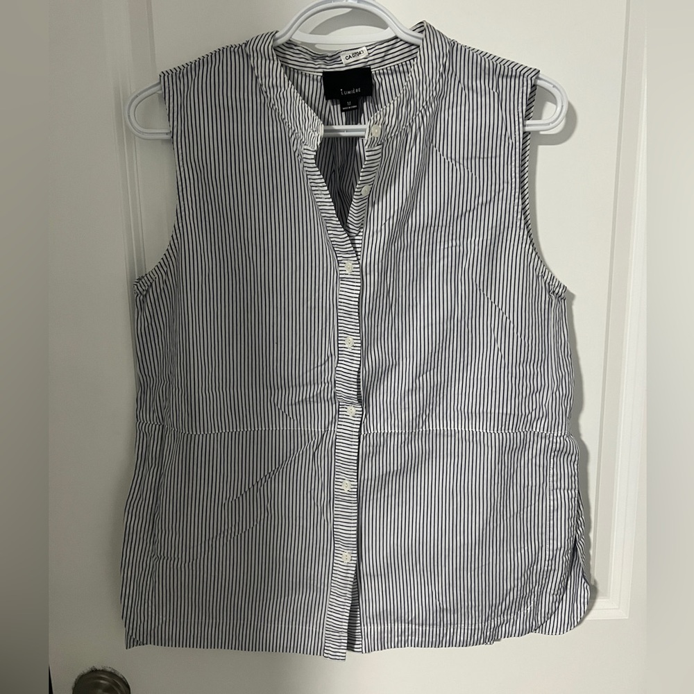 Lumiere white blue stripe Sleeveless Blouse